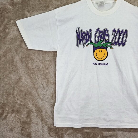 Jerzees Mardi Gras 2000 New Orleans T-Shirt Men's Size L White Graphic Print - Picture 8 of 10